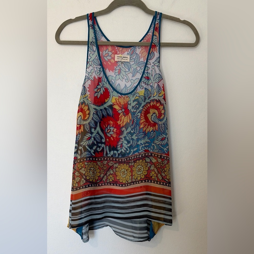 Dream Daily Vibrant Floral Sleeveless Women's Sheer Tunic Top medium